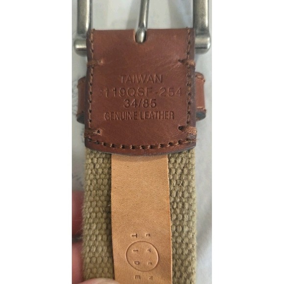 EVEN TIDE Belt Woven Fabric/Leather Trim Belt Tan & BLUE Sz 34 - Picture 3 of 4